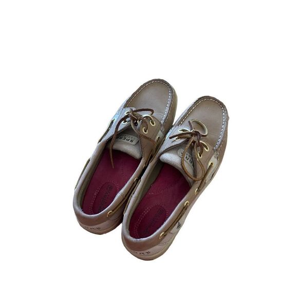 Sperry womens Beige 2 Eyelet Leeward Leather Lace Up Moc Toe Boat Shoes Size 8.5 - Picture 5 of 7